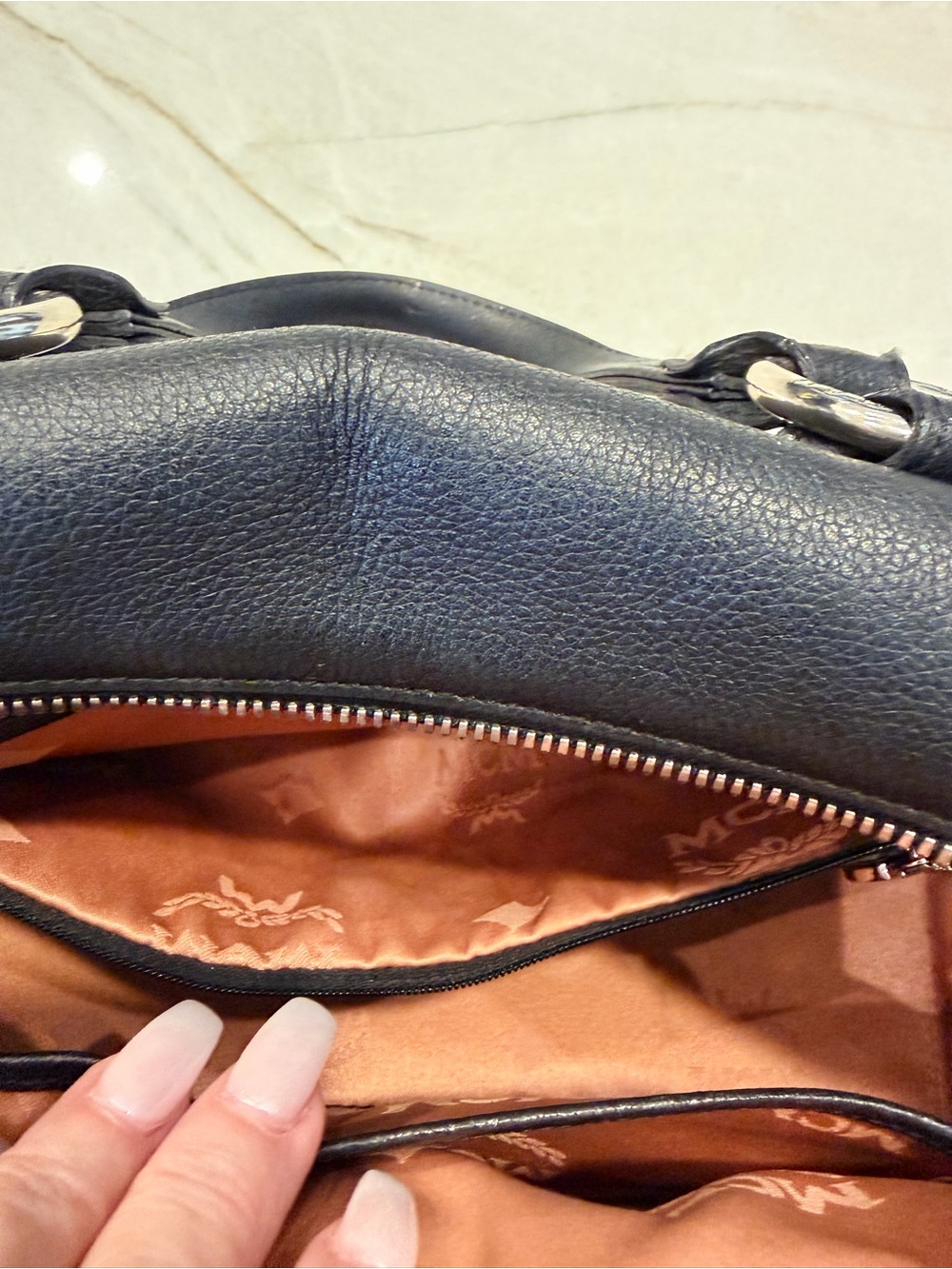 MCM Black Leather Duffel Satchel with Silver Hardware - Picture 8 of 10